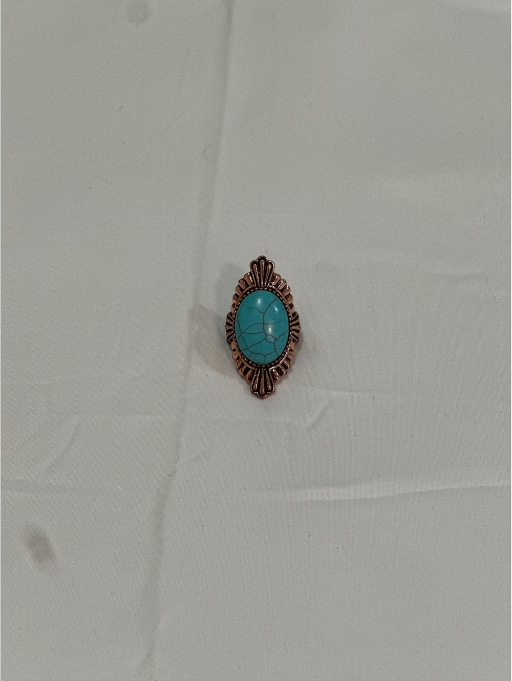 Vintage Style Copper-Tone Ring with Large Oval Turquoise Stone and Adjustable Be